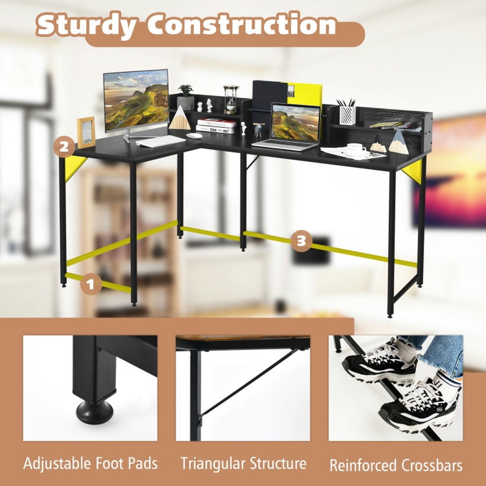 Demi Bonn 5.5" L-shaped Computer Desk with Bookshelf, Small Home Office Desk Study Writing Table, Black