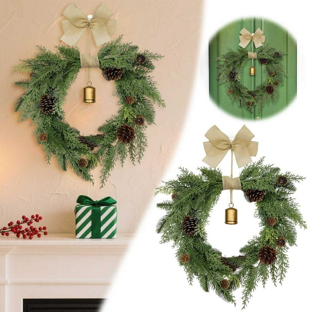 Couronne d'Entrée Suspendue avec Pommes de Pin Festive Porte Mur Noël Maison pour Usage Intérieur et Extérieur