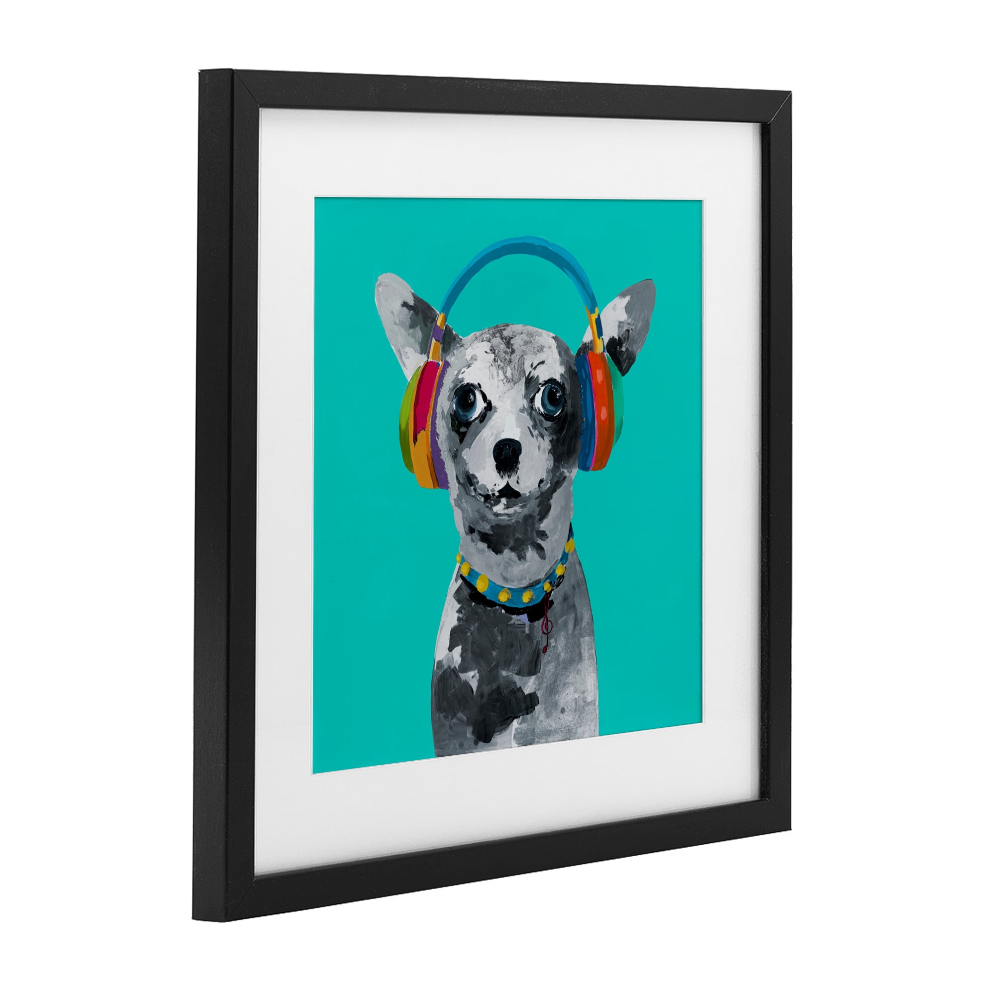 Stupell Industries Jammin' Pup on Blue Black Framed Print Under Glass, design by Lorenzo Collective
