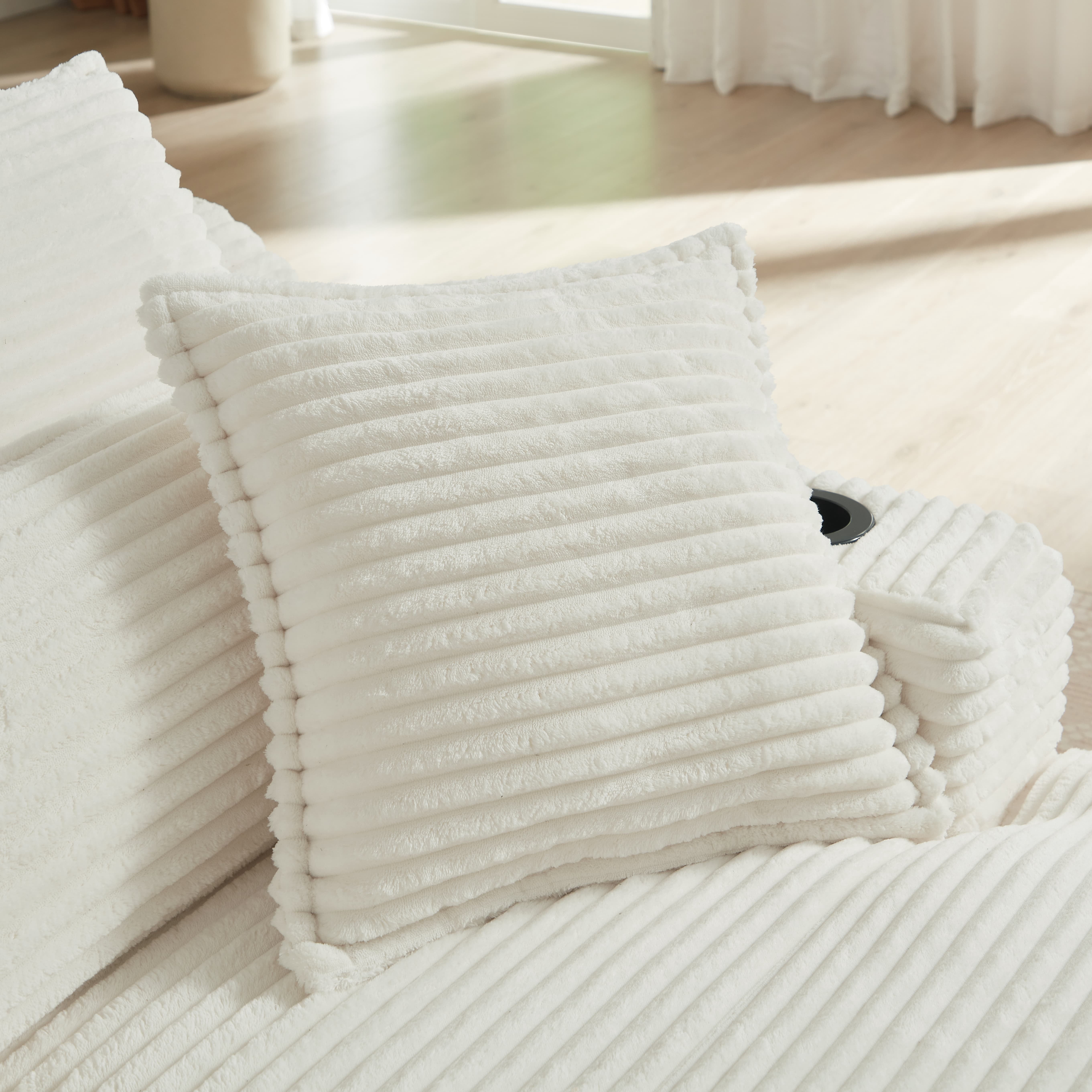 MAYEERTY White Corduroy Chaise Sofa, Oversized Comfortable Lounge for Living Room, 47×68×35"