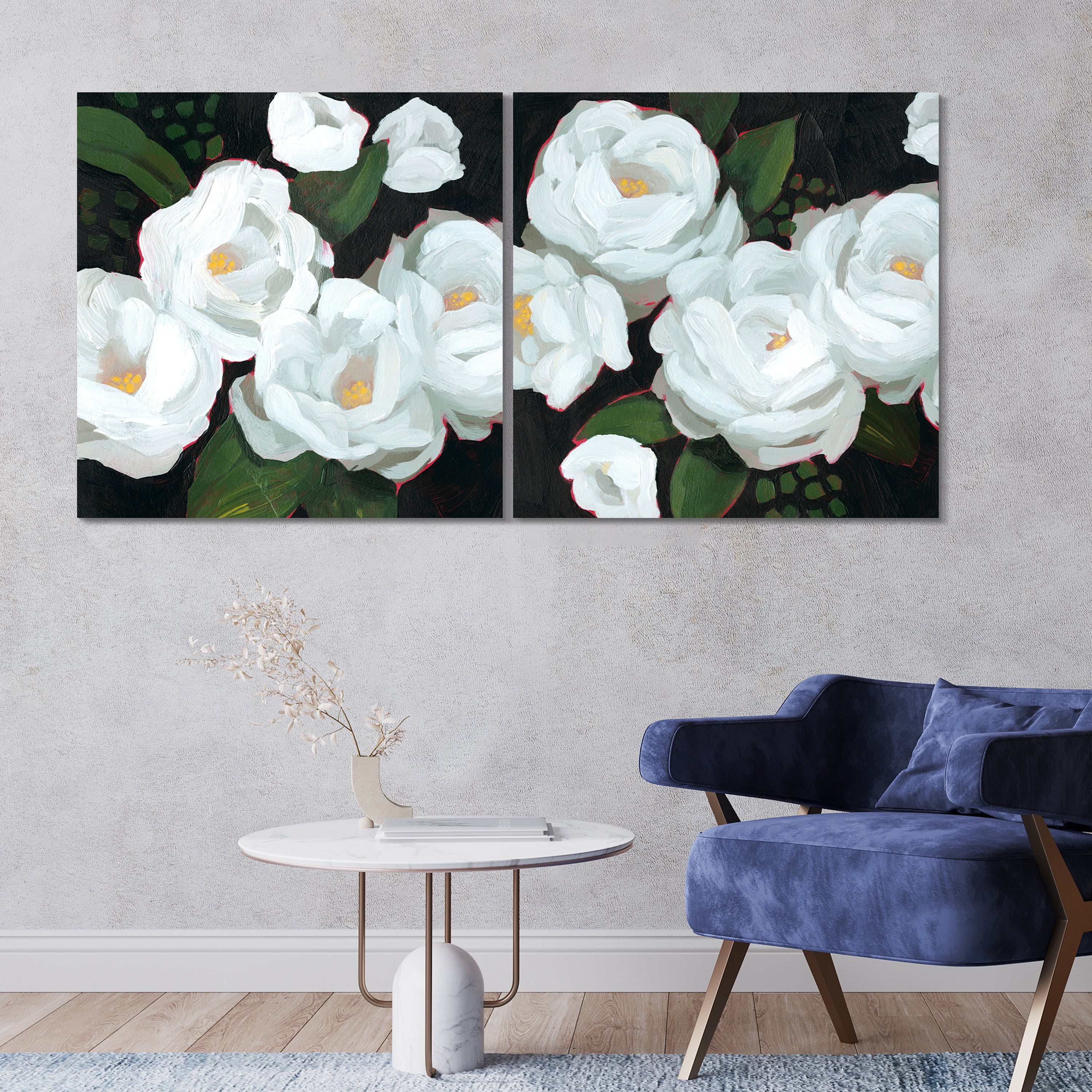 "White Blossom Serenity I & II" Flower Frameless Reverse Printed Tempered Art Glass Wall Art