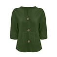 thumbnail image 4 of Button Down Shirts for Women, Linen Summer Cotton V Neck 3/4 Sleeve Tops Loose Beach Blouses Tunic, Green S-5XL, 4 of 6