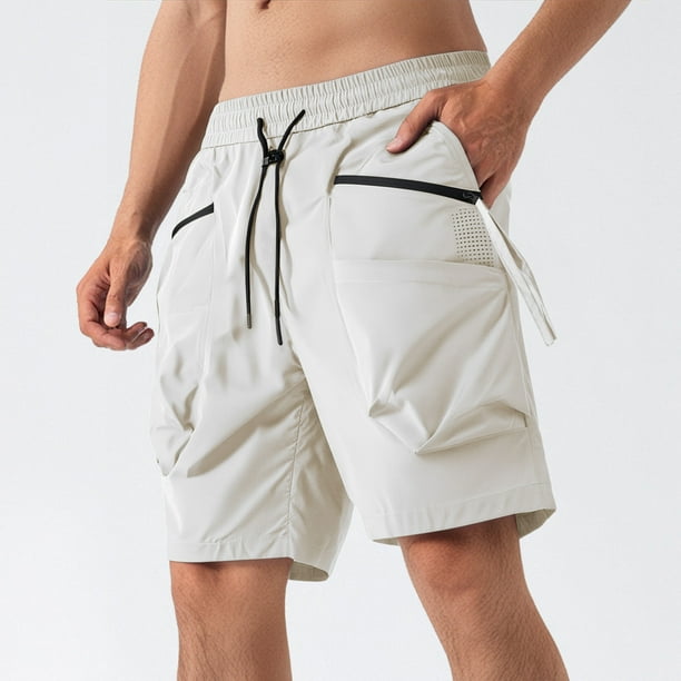 Ceisia Men's Spring Summer Cargo Shorts - Solid Gift Color Elastic Waist Drawstring Multi-Pocket Casual Shorts