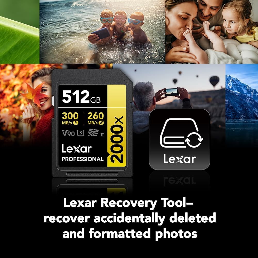 Lexar 512 Professional 2000x SDXC Memory Card, UHS-II, C10, U3, V90, Full-HD & 8K Video, Up to 300MB/s Read, for DSLR, Cinema-Quality Video Cameras (LSD2000512G-RNNNU)