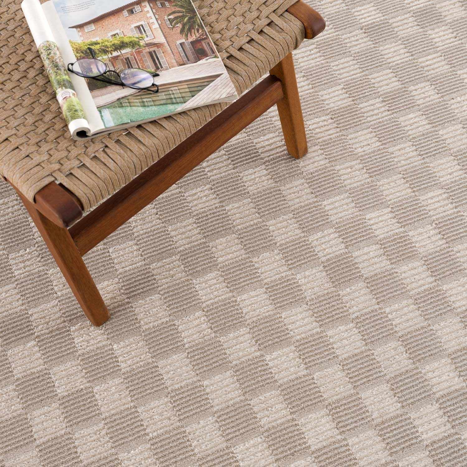 Hauteloom Truls Machine Washable Contemporary Runner Rug - Modern Geometric Checkered Carpet for Hallway, Kitchen - Beige, Cream - 2'7" x 7'3"