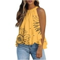 thumbnail image 3 of JTZGDY Women's Summer Halter Neck Tank Tops Cute Floral Printed Sleeveless Shirt Loose Pleated Flowy Tanks Casual Beach Vacation Camisole Yellow#02 L, 3 of 7