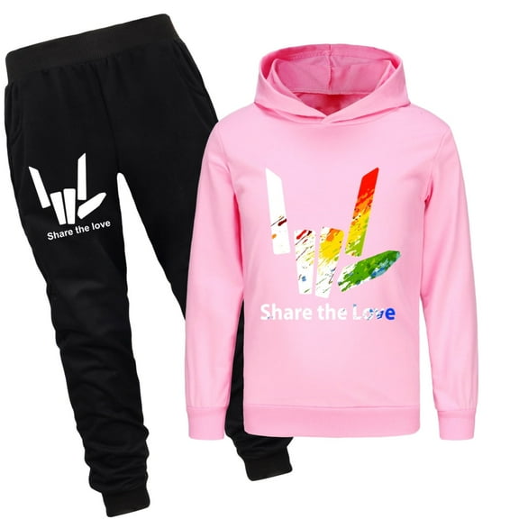 Share the Love 6-13-year-old boy and girl hoodie set cartoon pure cotton pullover long sleeved hoodie pants set