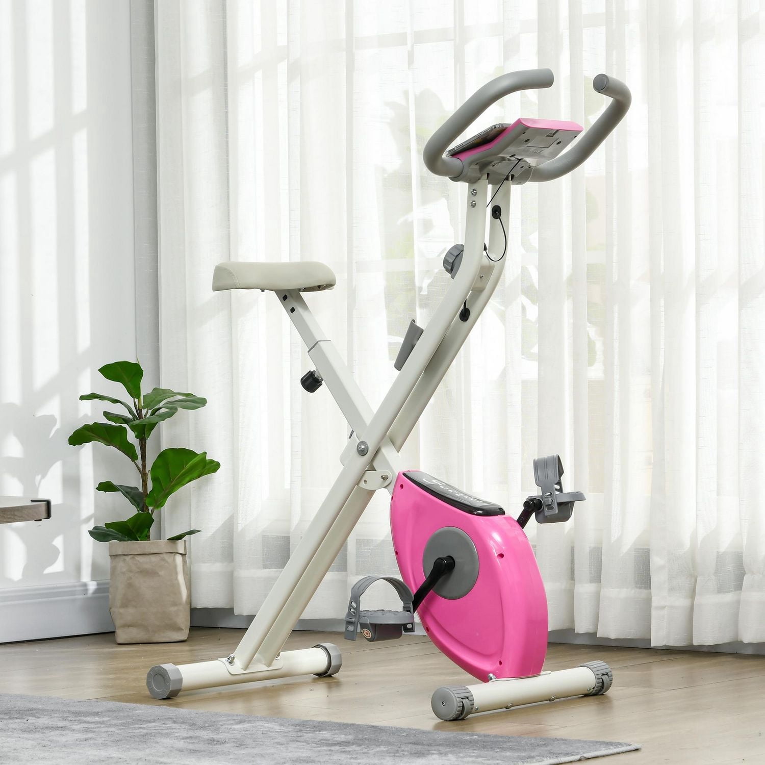 Soozier Foldable Exercise Bike with 8-Level Magnetic Resistance, Pink