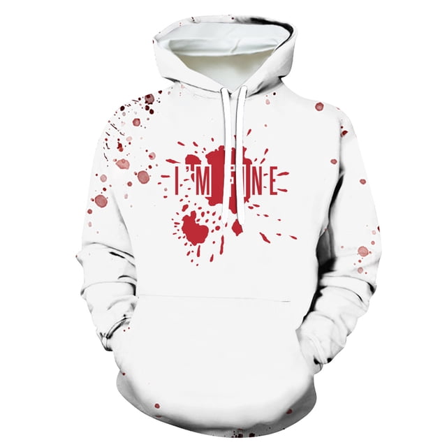 Wolfast Chandail en Molleton pour Hommes Mode Décontractée Halloween à Capuche Col Rond Imprimé Chandail à Manches Longues Rouge TTTTG