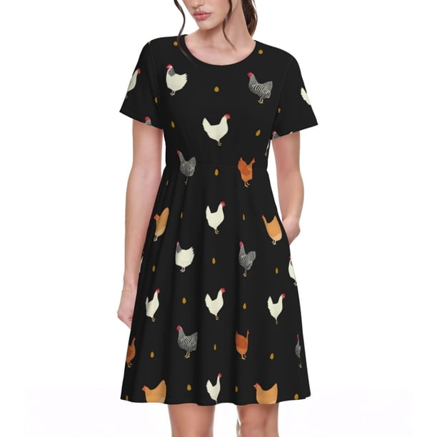 Balery Funny Chicken Vestidos sueltos de manga corta para mujer, vestidos de verano 2025, vestidos casuales de corte A con vuelo.