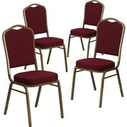 Flash Furniture 4 Pack HERCULES Series Crown Back Stacking Banquet Chair in Burgundy Fabric - Gold Frame