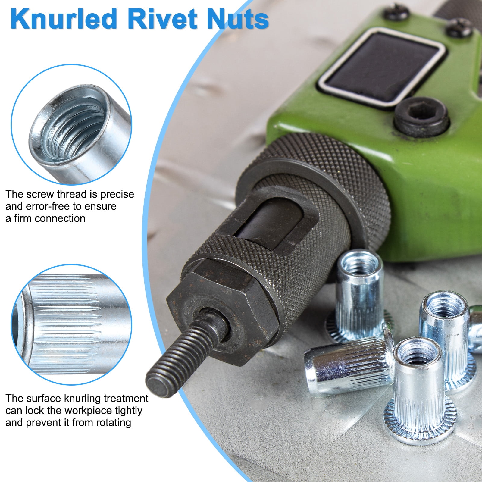 Uxcell 20-Pack 1/2"-13 UNC Rivet Nuts, Carbon Steel Knurled Flat Head Threaded Insert Nuts White Zinc-Plating Knurled Rivet Nuts
