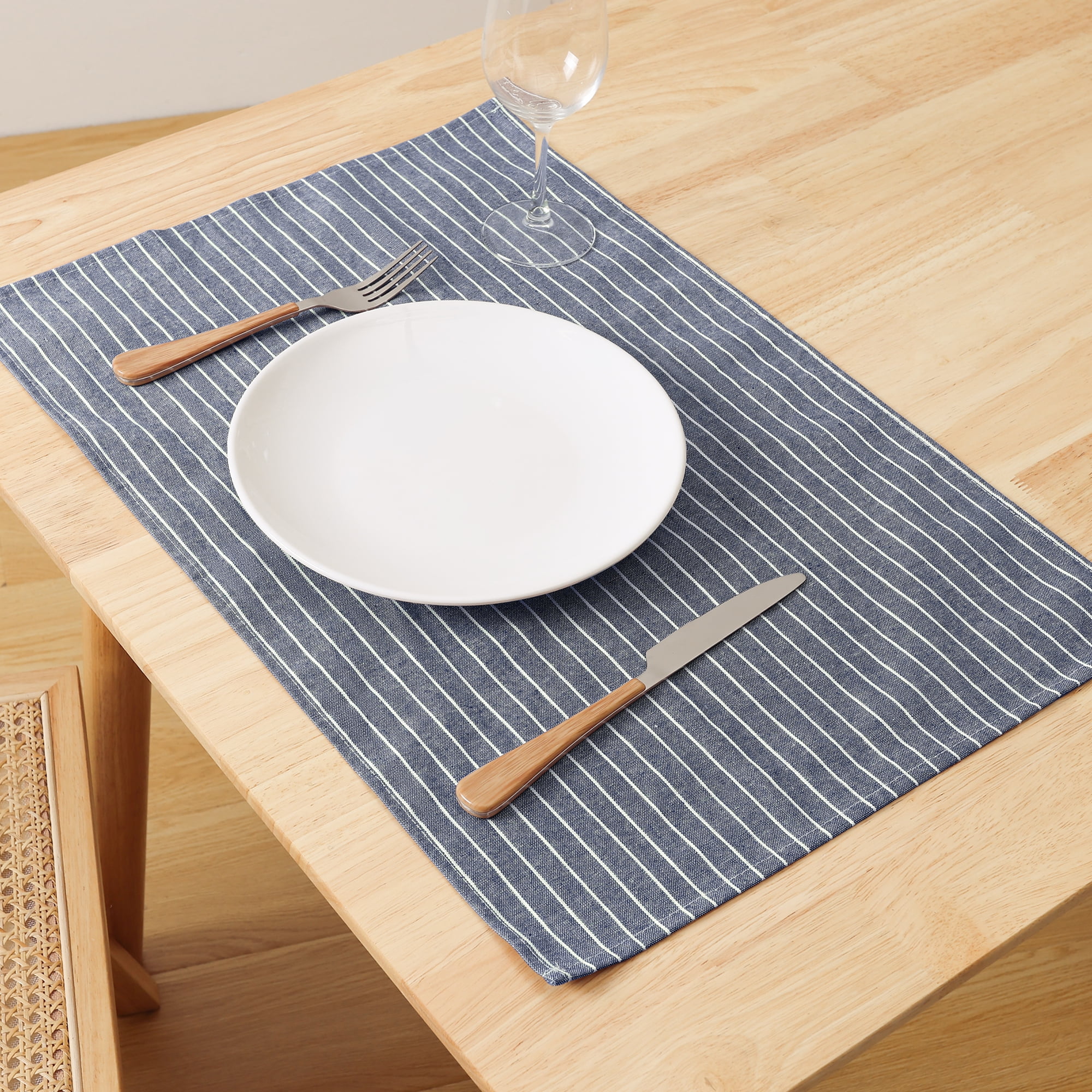 Unique Bargains Stripe Kitchen Towels Highly Absorbent Long-Lasting Hand Towels Dark Blue 2pk