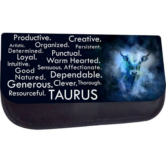 Zodiac Taurus Traits - Black Nylon-Lined Pencil Case with 2 Zippers