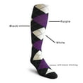 thumbnail image 2 of Golf Knickers Colorful Knee High Argyle Cotton Socks For Men Women and Youth - OOOO: Black/Purple/White - Ladies, 2 of 2