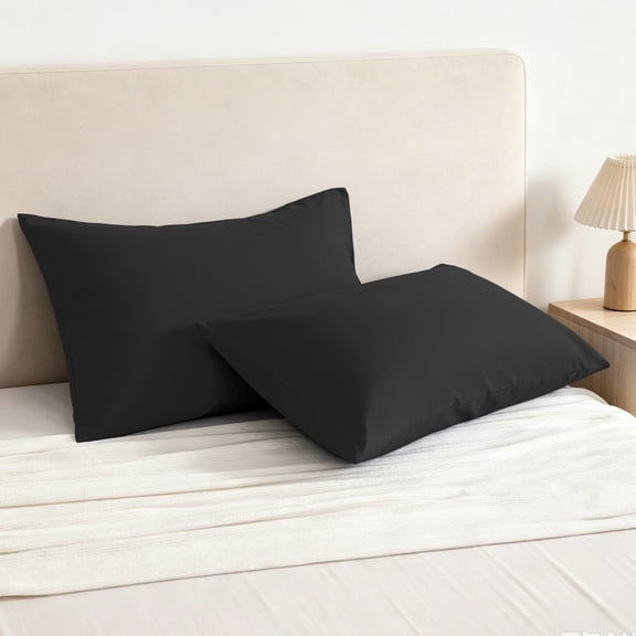 Kelnaro Black Standard Pillowcases 20x26 Inch, 2 Pack 100% Pure Cotton Envelope Ultra Soft Hypoallergenic Pillow Cases