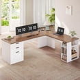 thumbnail image 2 of 67" L Shaped Computer Desk with 3 Drawers and Storage Shelves, Farmhouse Corner Office Desk, Home Office Desk, 2 of 7