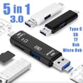 thumbnail image 2 of Lector de Tarjetas de Memoria Multifunción USB 3.0 Tipo C, USB-C, Micro-USB, SD, TF, para Android, Adaptador OTG Tipo C, Color Negro., 2 of 7