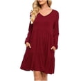 thumbnail image 1 of Moda Mujer Jersey manga larga otoño sólido Casual cuello en V bolsillo Mini vestido Fridja  NMB4963, 1 of 9