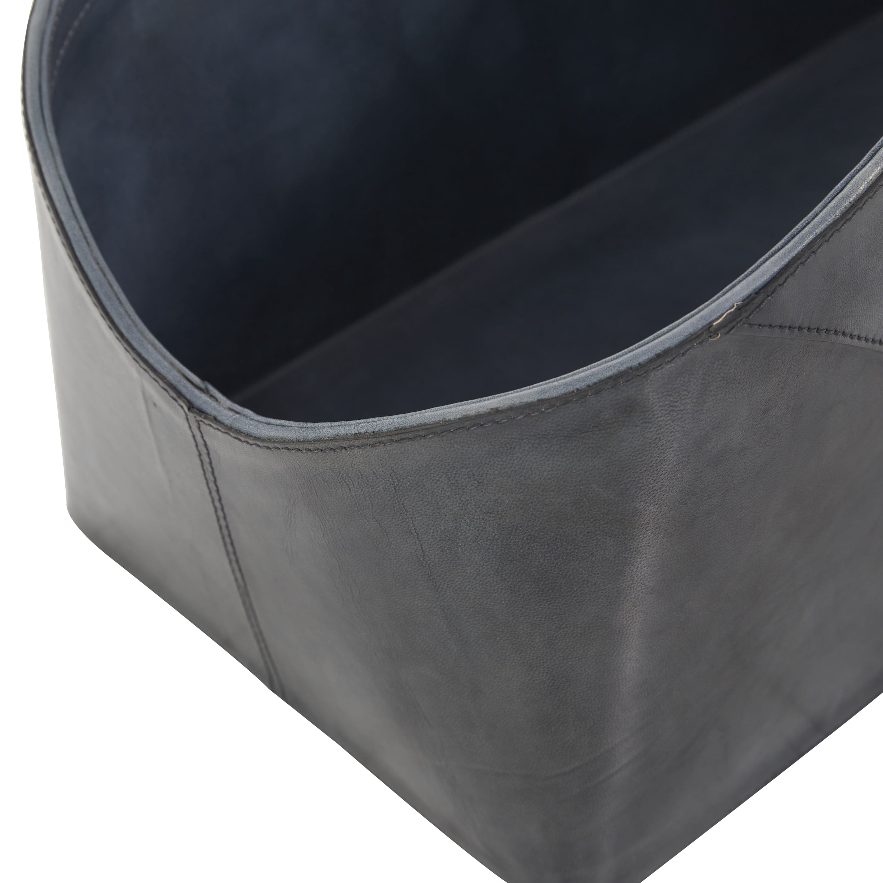 DecMode 16" Dark Gray Leather Box Style Single Slot Magazine Holder with Detail Stitching and Curved Handles