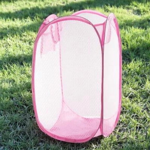 NICERIO Sturdy Pink Laundry Hamper with Mesh Material and Handles for Easy Carrying