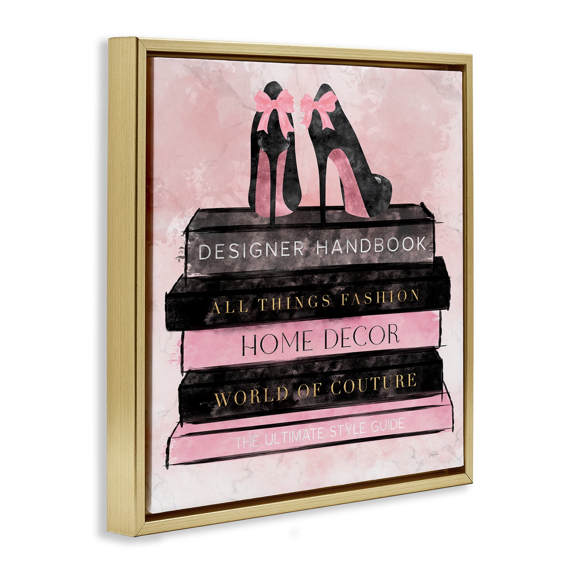 Stupell Industries All Things Fashion Book Stack Gold Framed Floater Canvas Wall Art, design by Natalie Carpentieri