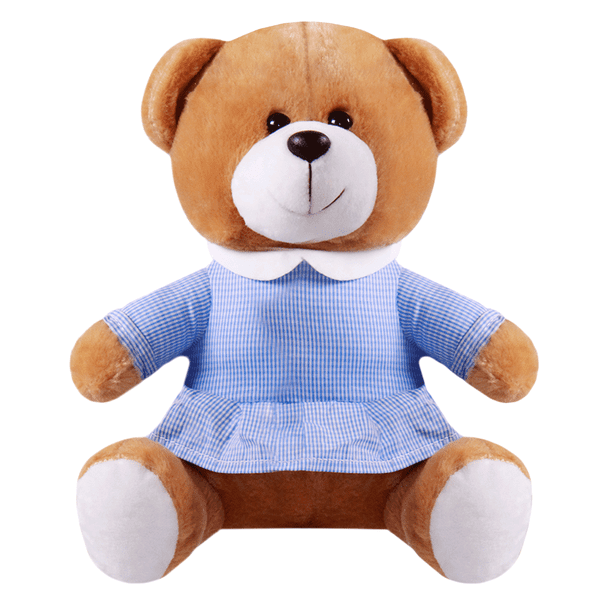 PELUCHERIA - Ositos de Peluche con Vestidos a Cuadros, 25 cm, Marrón, Gris, Azul y Beige