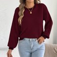 thumbnail image 2 of Qiopertar Women's Sweater Knitted Round Neck Long Sleeve Casual Loose Tops Fall Winter Basic Pullover Wine L, 2 of 7