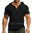 thumbnail image 2 of biudgviw Men's Short Sleeve Hoodies Drawstring Casual Athletic Short Sleeve Shirts Fitness Muscle Quarter Zip Pullover with Pocket, 2 of 4