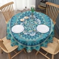 thumbnail image 3 of Round Waterproof Tablecloth 60×60 Inch, Boho Style Reusable Indoor/Outdoor Durable Table Cover for Party Kitchen Dinner Room Decor, 3 of 6