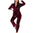 thumbnail image 2 of Gibobby camisón largo para mujer Acolchadas Y Engrosadas Otoño E Invierno Se Pueden Usar Afuera De Tamaño Retro Ocio Cómodo Ropa De Conjunto De Pantalones De Pijama (Rojo, M), 2 of 5