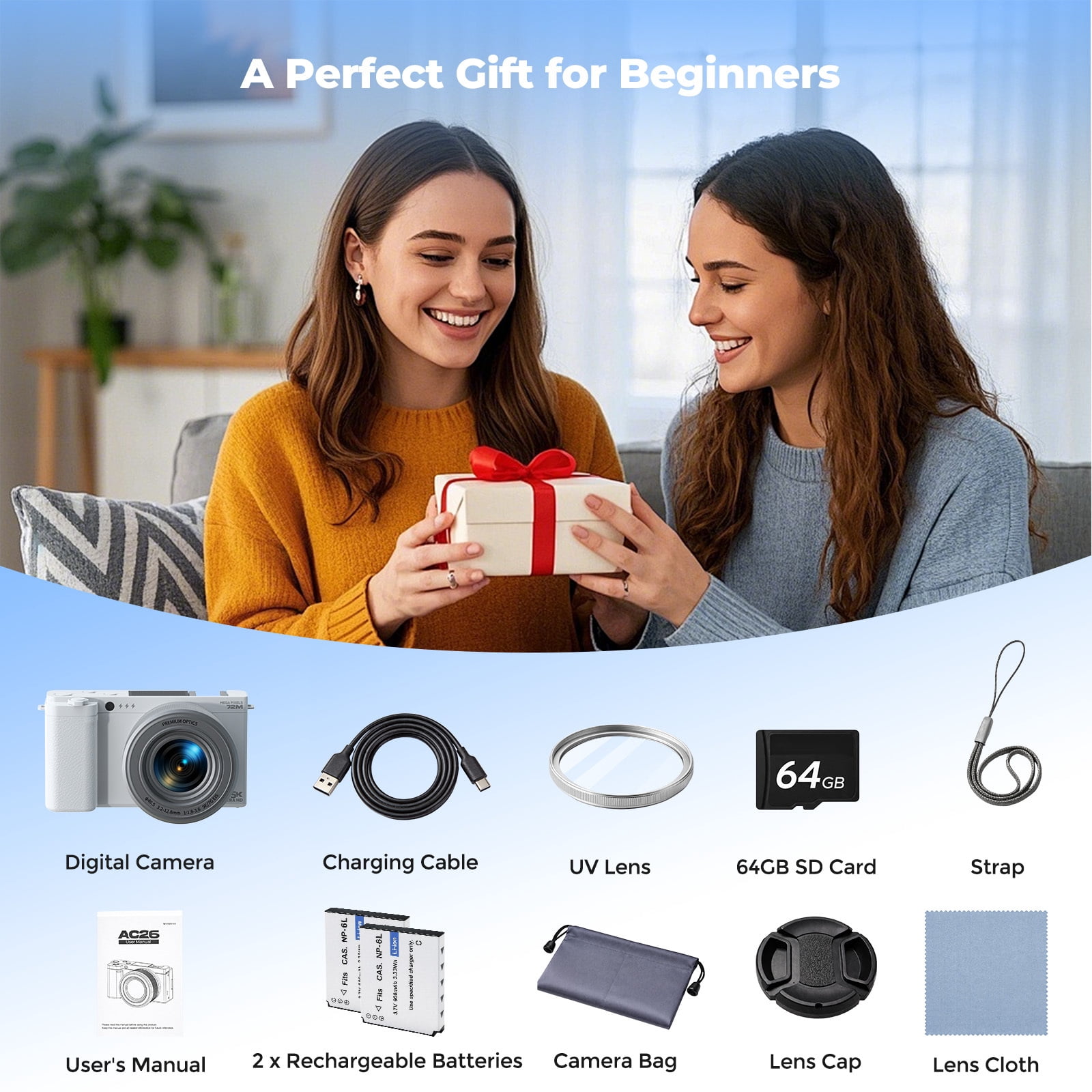 Campark 72MP Digital Camera for Photography, 6X Optical Zoom Autofocus 5K Vlogging Camera for YouTube