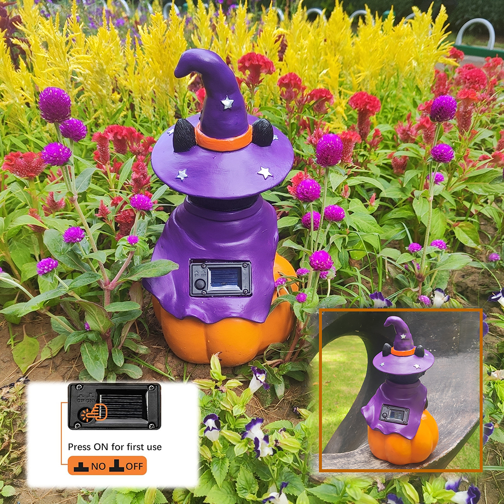 Halloween Decorations Solar Spooky Lights Outdoor Black Cat Pumpkin Figurine Light Garden Statue Decor for Outside Patio Front Porch Yard, Home Decor Gifts for Halloween