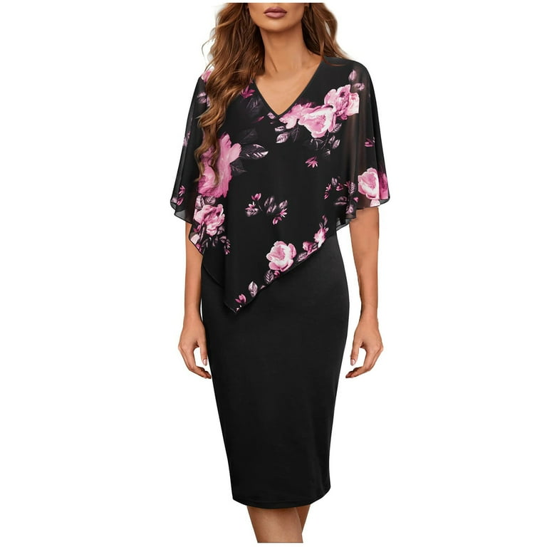 YWDJ Dress for Women Causal V Neck Short Sleeve Short Sleeve