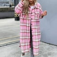 thumbnail image 2 of JGGSPWM Womens Plaid Button Down Long Jacket Coat Tops Winter Coat Trendy Pullover Long Sleeve Lapel V Neck Outwear Pink L, 2 of 4