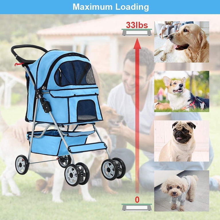 Bestpets 4-Wheel Folding Pet Stroller, Blue photo 5