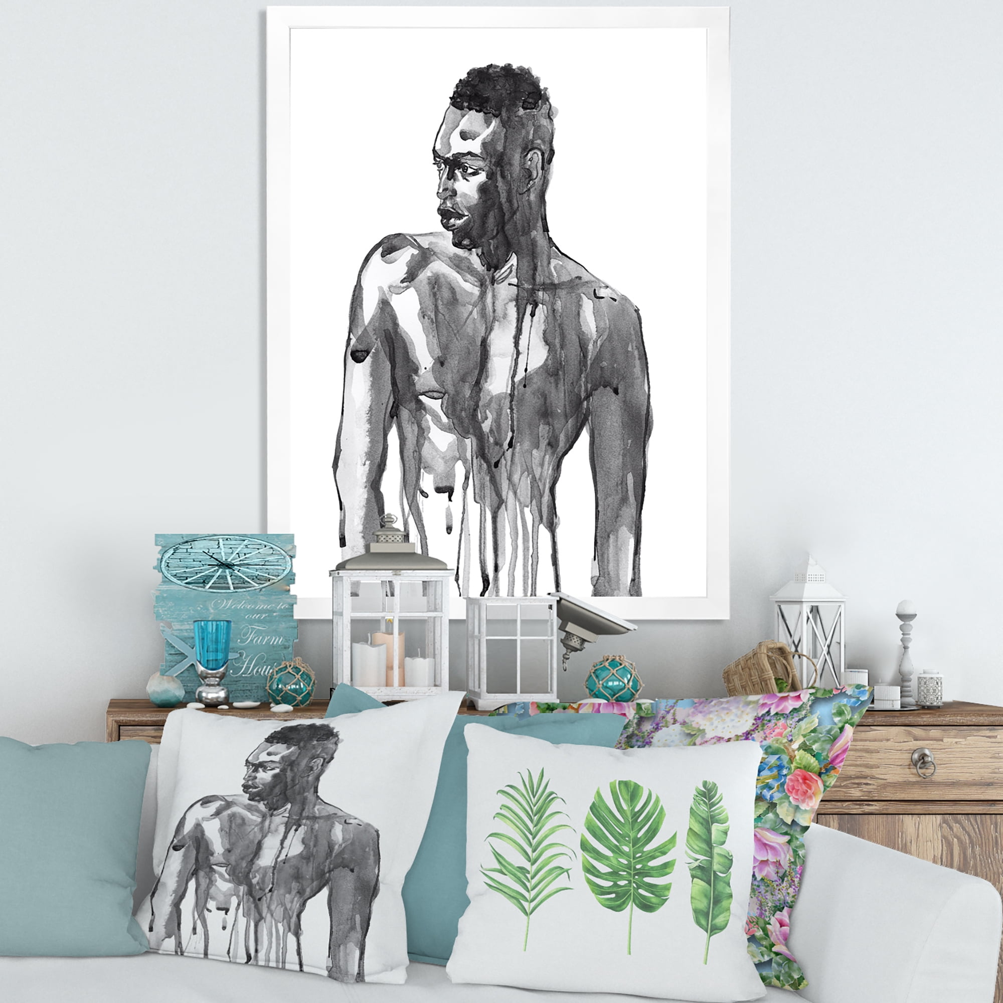 Designart 'Portrait of Handsome African Man On White I' Modern Framed Art Print