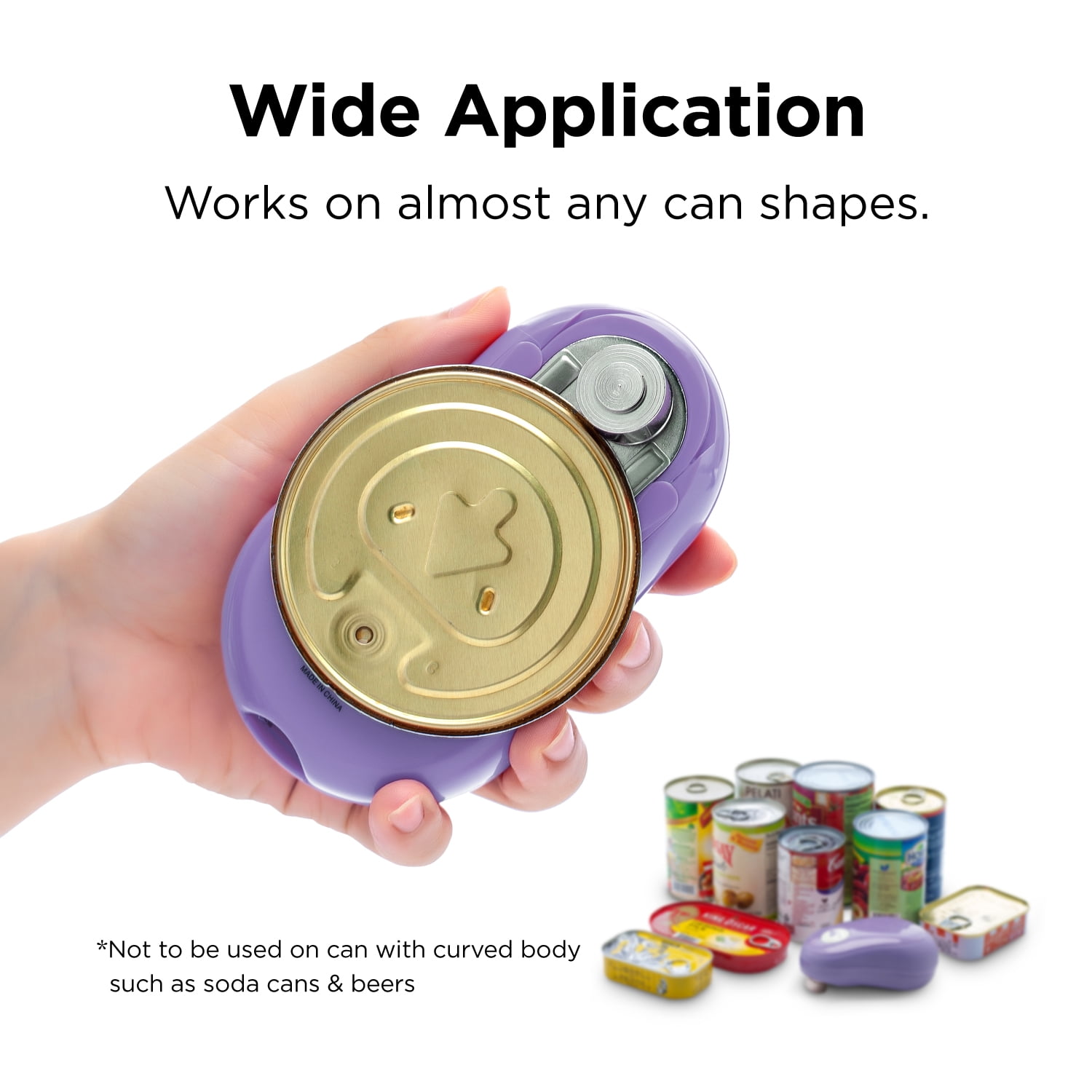 Kitchen Mama One Touch Electric Can Opener: Auto-Stop, Ergonomic, Battery Operated (Purple)