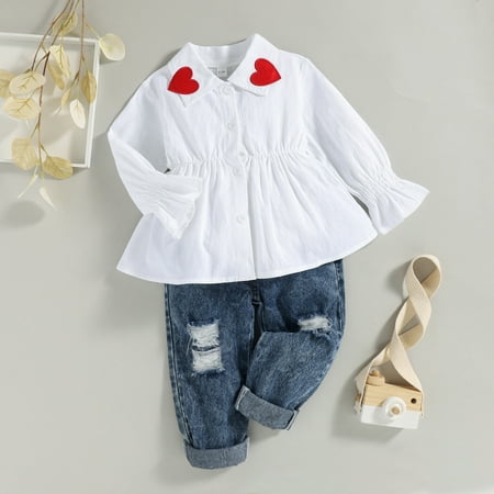 

Cathalem Little Girl Clothes Baby Newborn Infant Girls Boys Spring Autumn Long Sleeve Pants Shirt Lace Jeans Baby Saddle Blanket Childrenscostume White 1-2 Years