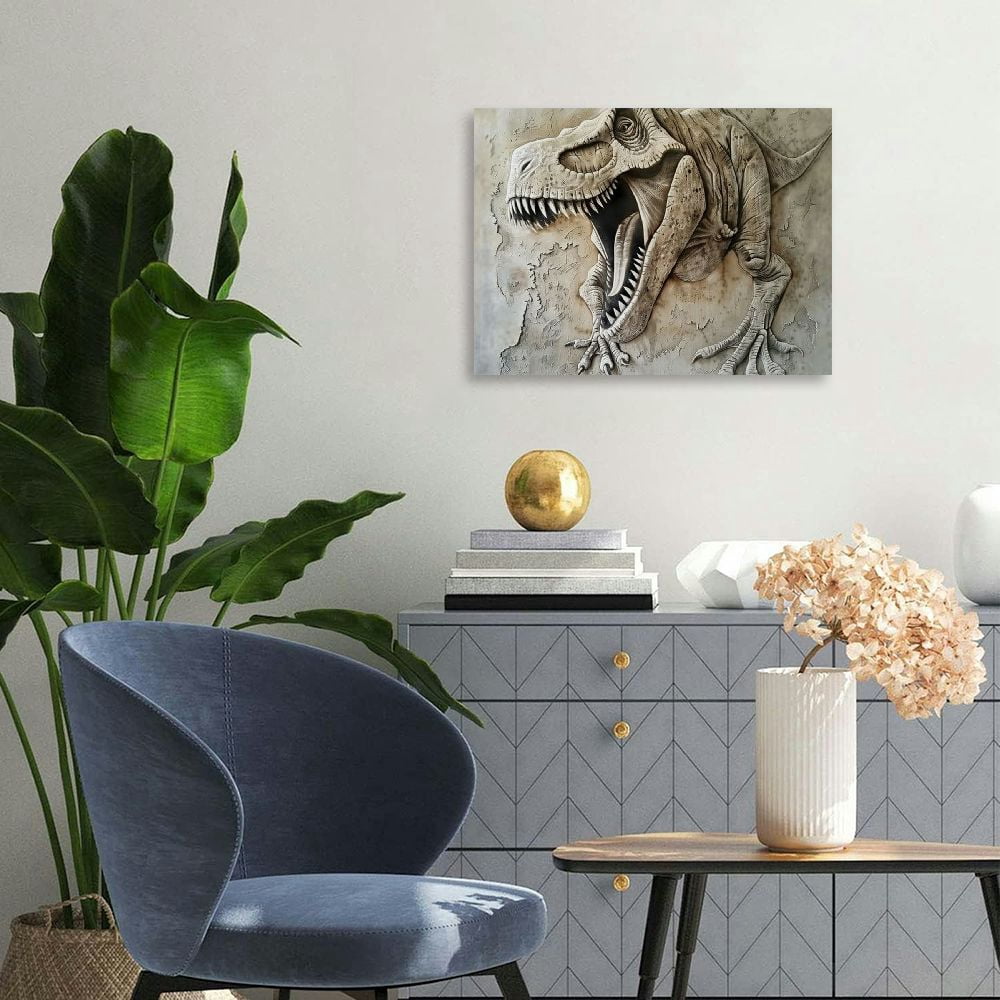 Nawypu Dinosaur Wall Art,Jurassic Wall Decor, Animals Indoor Canvas Art, Dinosaur Art Poster Print, Modern Home Living Room Bedroom Boys Room Wall Art