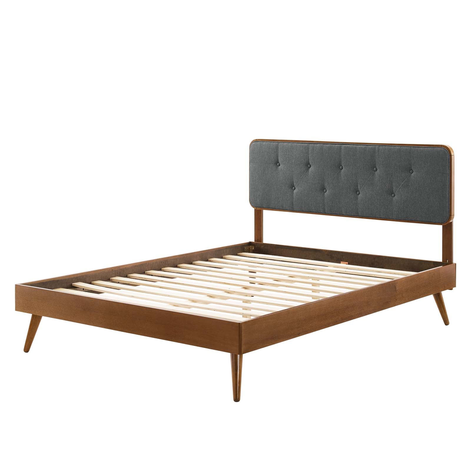 Platform Bed Frame, King Size, Wood, Brown Walnut Grey Gray, Modern Contemporary Urban Design, Bedroom Master Guest Suite