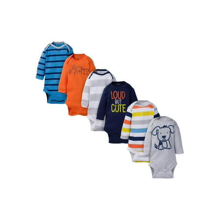 Onesies Brand Newborn Boy Assorted Long Sleeve Bodysuits, 6-Pack
