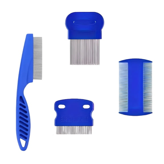 ACDANC 4 Pack Flea Lice Comb, Stainless Steel Dog Cat Grooming Combs with Rounded Teeth, Double Sided Professional Pet Tear Stain Remover, Dematting Tool for Small, Medium & Large Pets