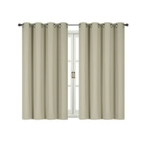 Energy Saving 100% Max Blackout Thermal Grommet Top Bath & Kitchen Window Curtains - Linen/Taupe, 45 in. Long