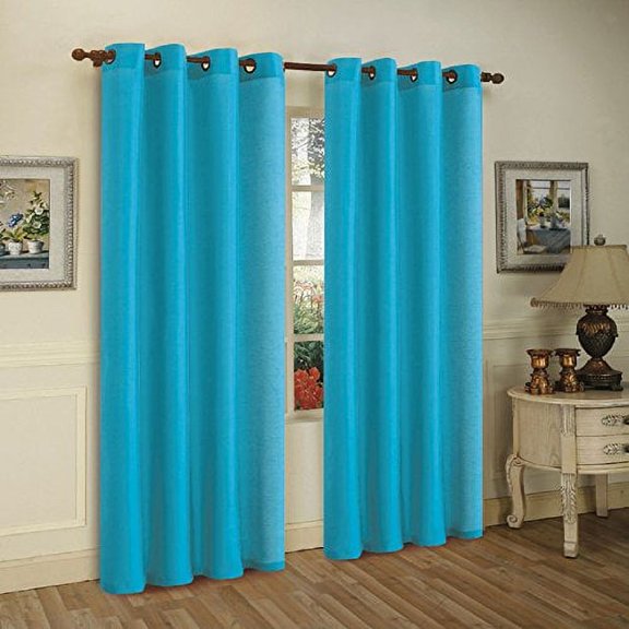 J&V Textiles Curtain Set with Two Curtain Panels and Hanging Grommets, 84" Long (Aqua)