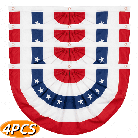 American Flag Bunting For Outside,4pcs USA Pleated Fan Flag 1.5x3 FT,4th Of July Bunting Patriotic Bunting Outdoor Decoration