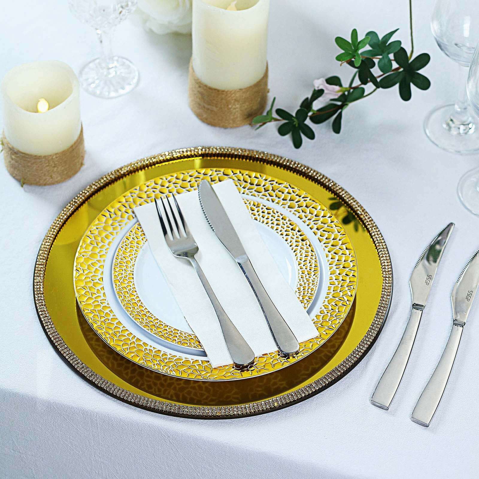 Efavormart 13inch Round Gold Crystal Beaded Acrylic Charger Plates Wedding Party Dinner Servers Chargers for Tabletop Decor - Set of 6　並行輸入品 Efavormart 10 Pack White Cardstock Paper Charger Plates With Gold