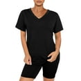 thumbnail image 4 of Fantaslook Two Piece Outfits for Women Short Sleeve V Neck Biker Shorts Set Tracksuit, 4 of 7