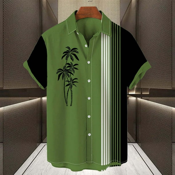 Playera Elvqul para Hombre Liso Verde Manga Corta con Solapa Casuales Abotonada