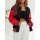 thumbnail image 2 of TRKIYQC Chaqueta de béisbol para mujer Número impreso Otoño Casual Manga de cuero Botón Bomber Jacket Streetwear TRKIYQC moda, 2 of 9